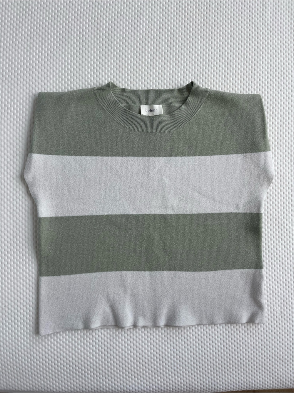 bohme Sage Green and White Wide-Stripe Crewneck Sweater